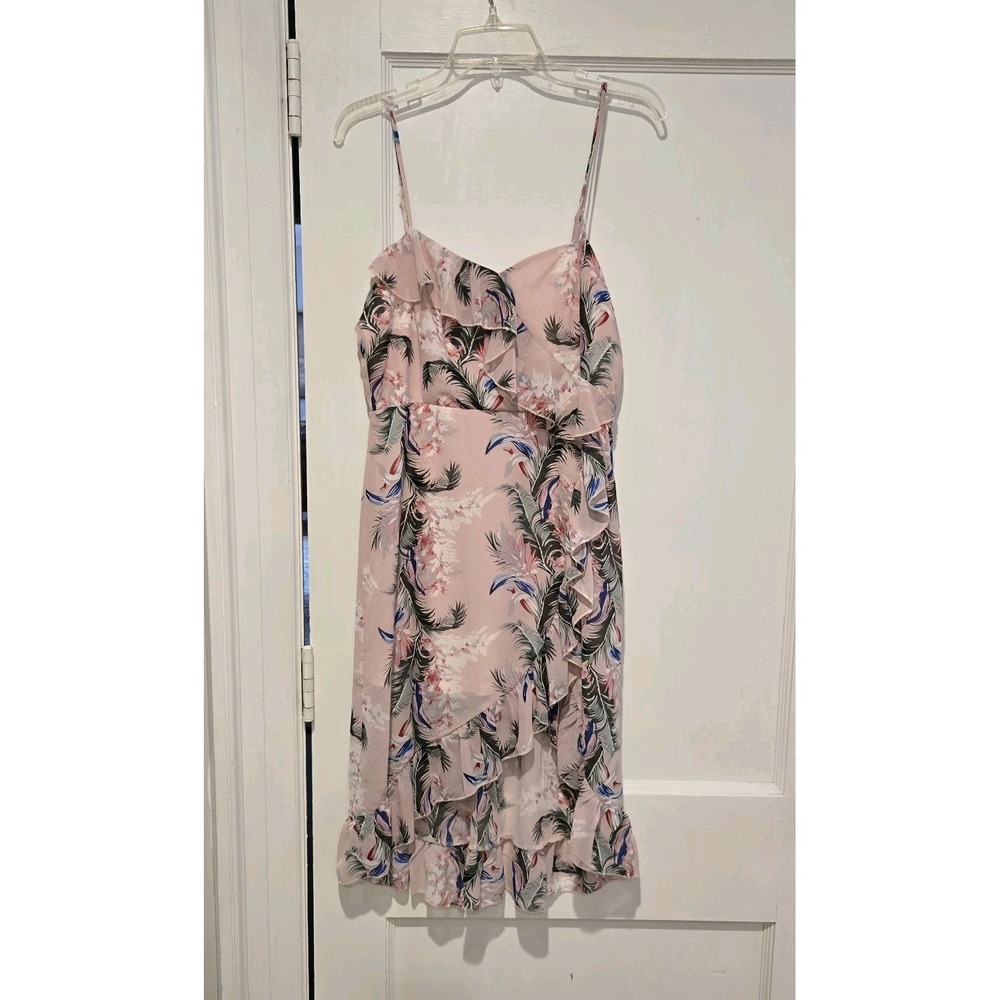 NWT Cupshe‎ Ruffled Hem Pink  Tropical Print Dress Adjustable Spaghetti Straps M